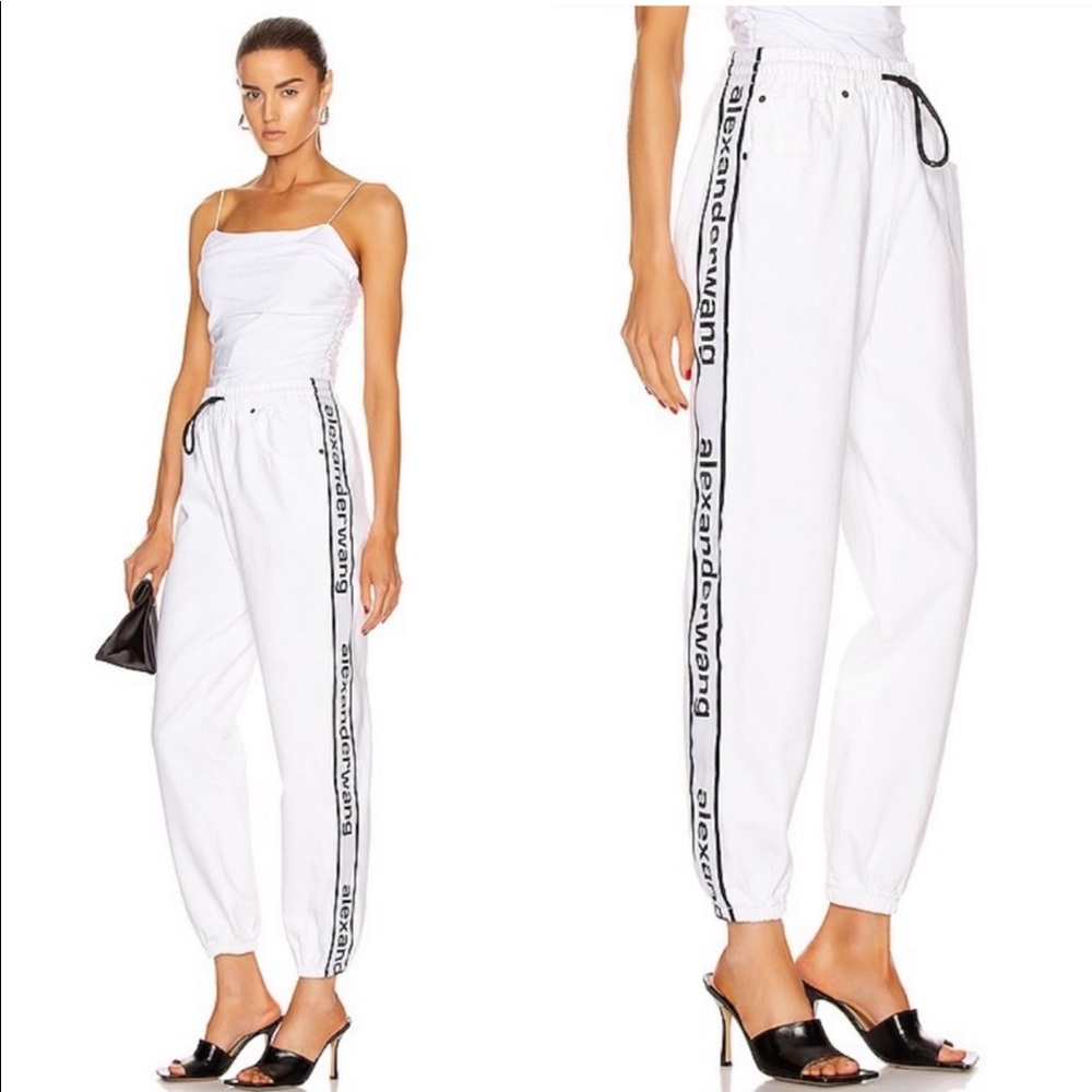 Alexander Wang White Track Pants with Black Logo